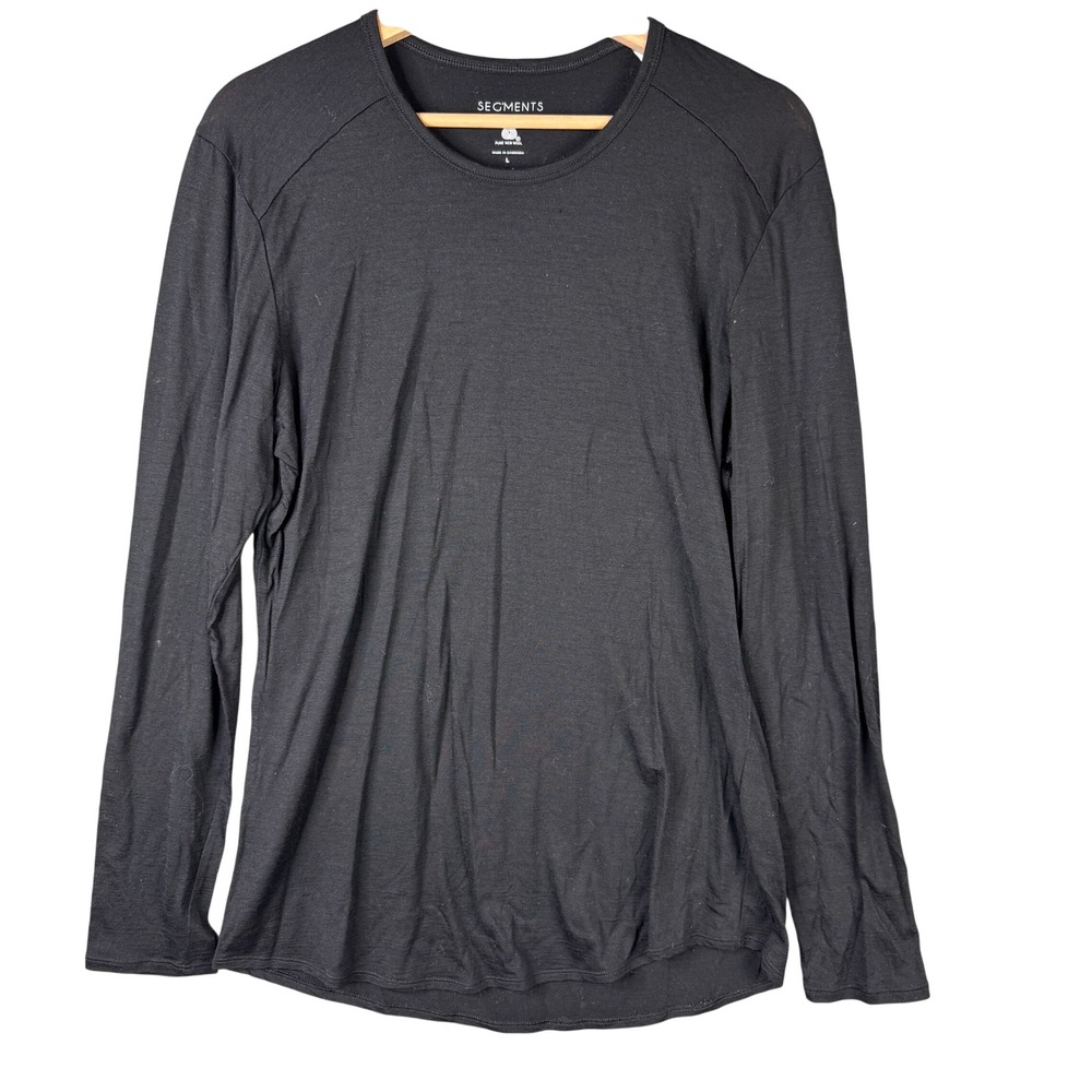 Segments 100% Merino Wool Long Sleeve Crew Neck Base Layer Top Black Large